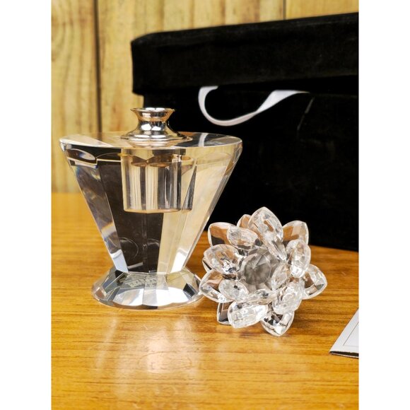 Crystal Perfume Bottle With Lotus Stopper By Shannon Crystal Godinger In Black V - Picture 14 of 16